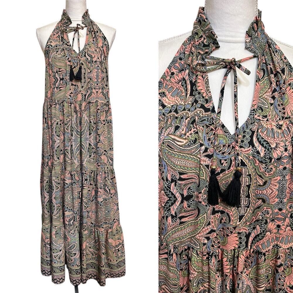 Elegant Halter Maxi Dress - Multicolor